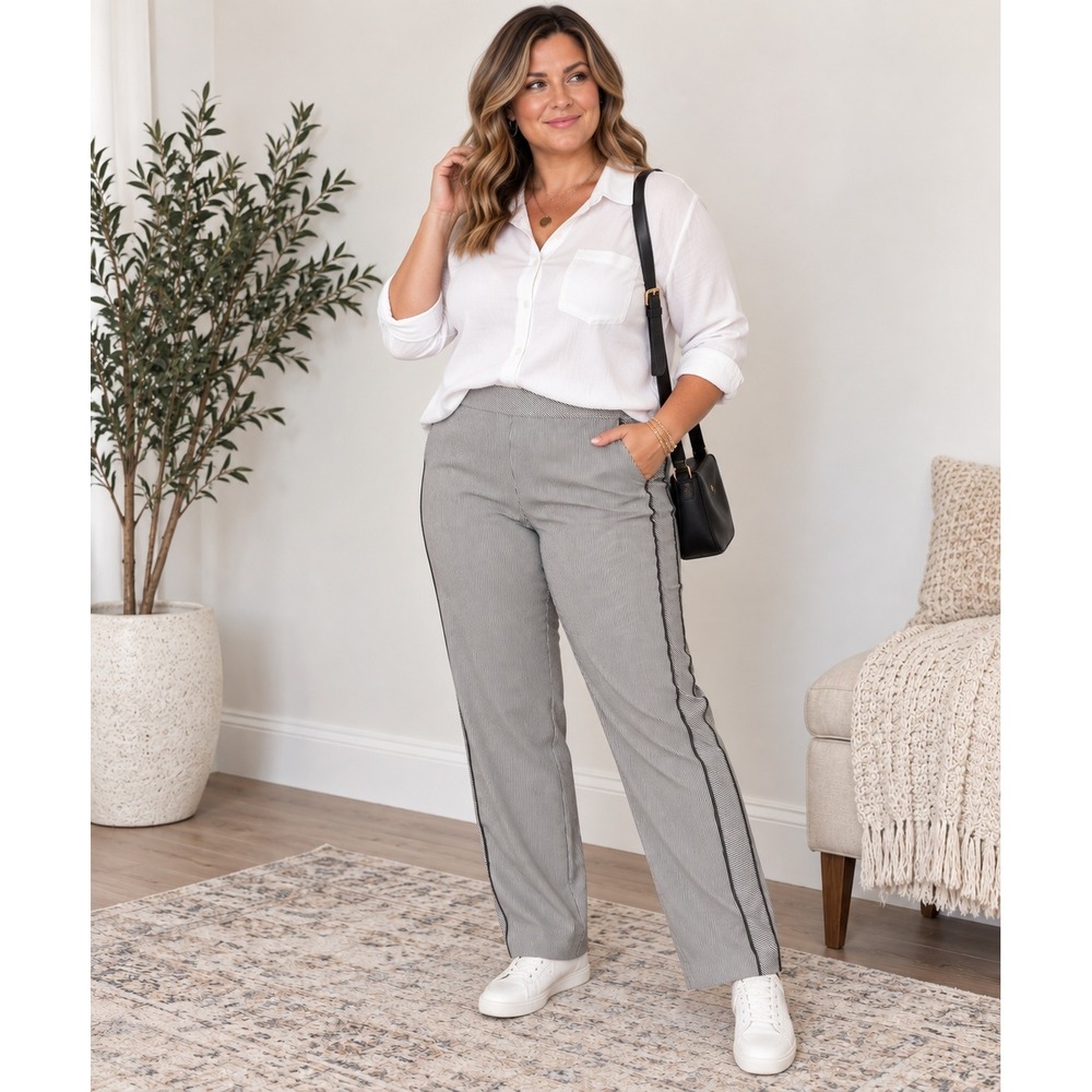 Athleta Brooklyn Textured Ankle Pants Gray White Pinstripe Women's 16 Tall